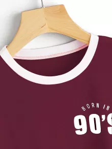 T-shirt met kleine print - Bordeaux - Bekijken 3