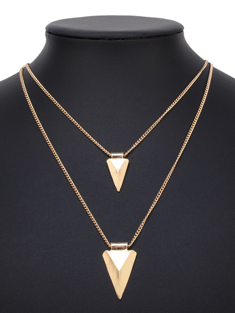 

Double Triangle Pendant Layered Chain Necklace, Gold