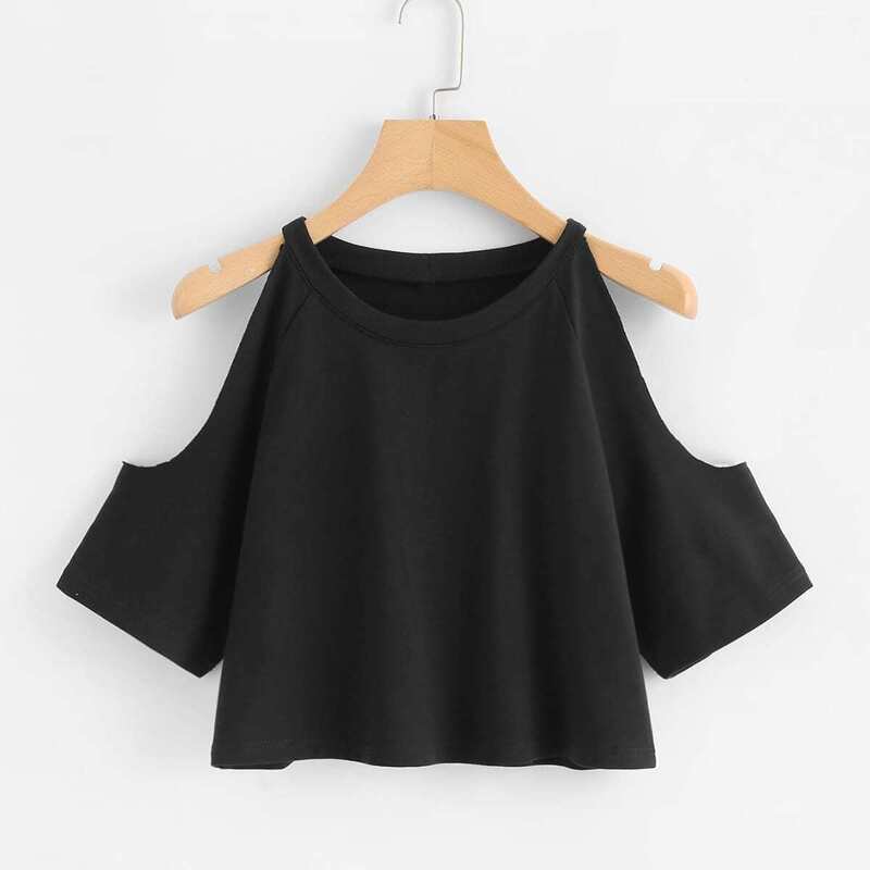 

Open Shoulder Crop Tee, Black
