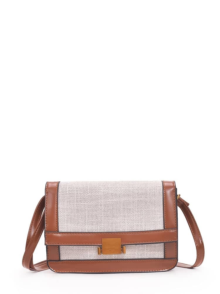 

Contrast Trim Flap Shoulder Bag, Multicolor