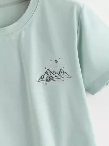 ROMWE 藍色休閒刺繡T恤 - 淺藍色 - 查看 3