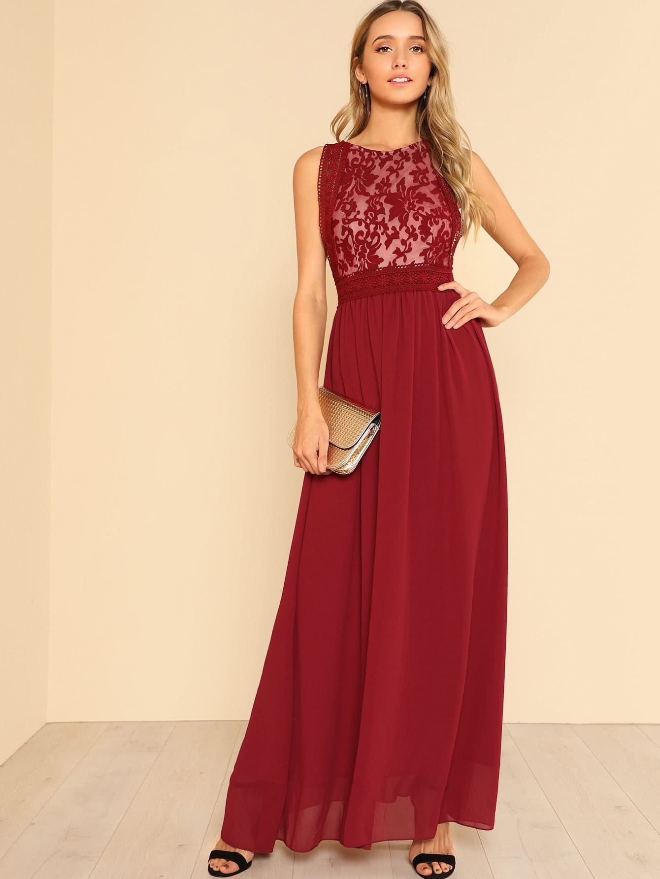 shein mesh panel flowy dress