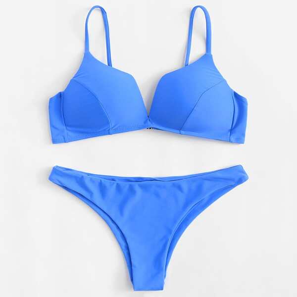 

Full Cup Top With Low Rise Bikini Set, Blue