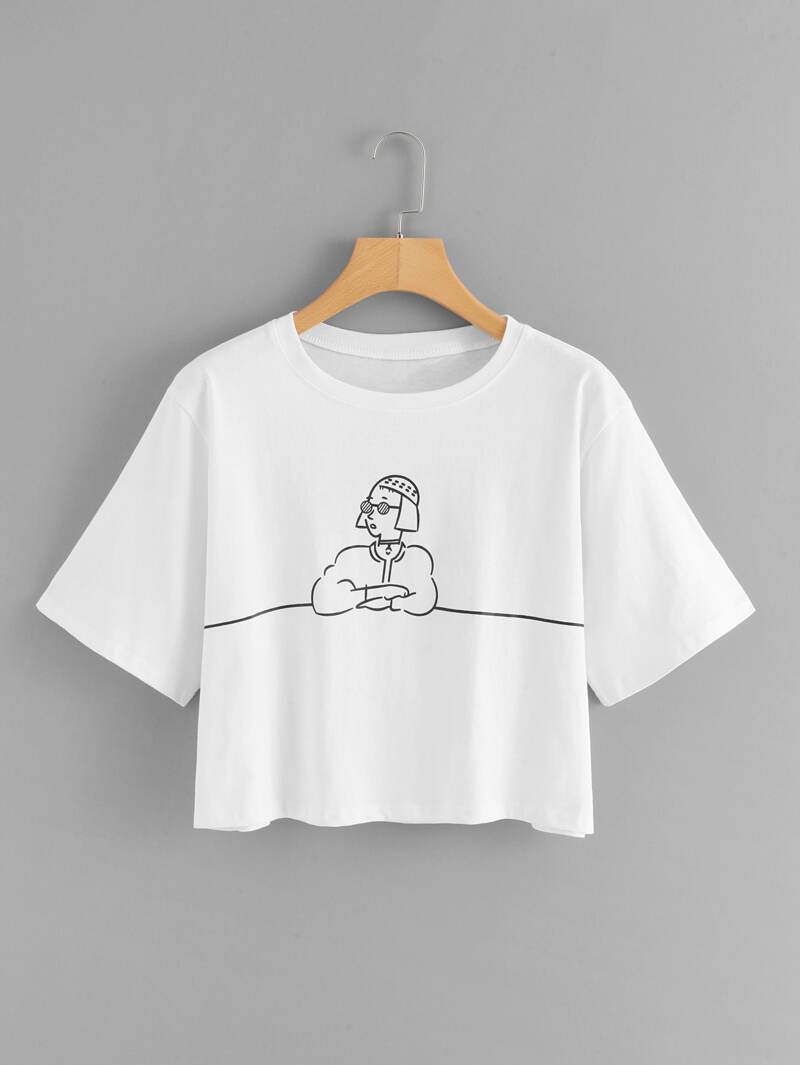 

Girl Print Crop Tee, White
