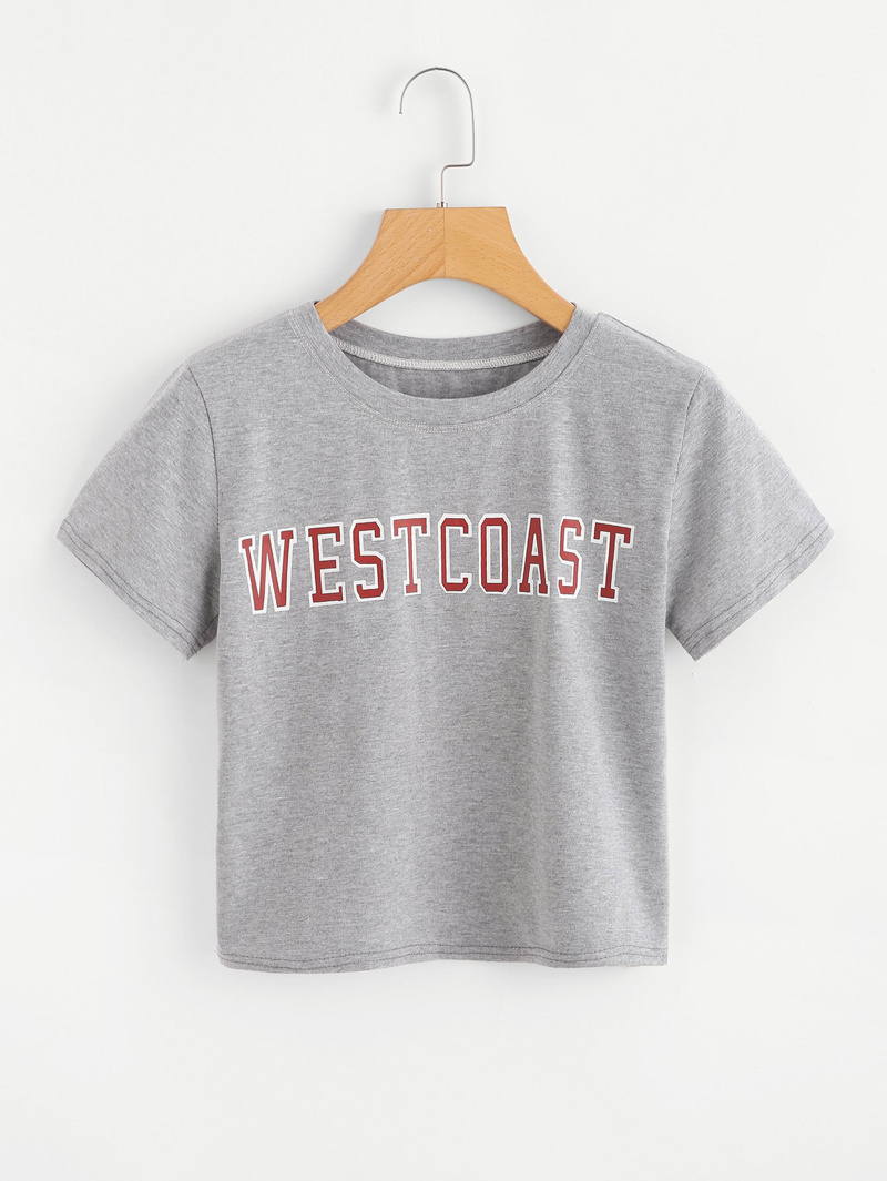 

Letter Print Crop Tee, Grey