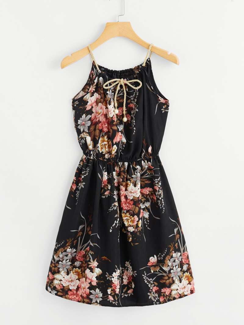 

Floral Print Random Tie Neck Cami Dress, Multicolor
