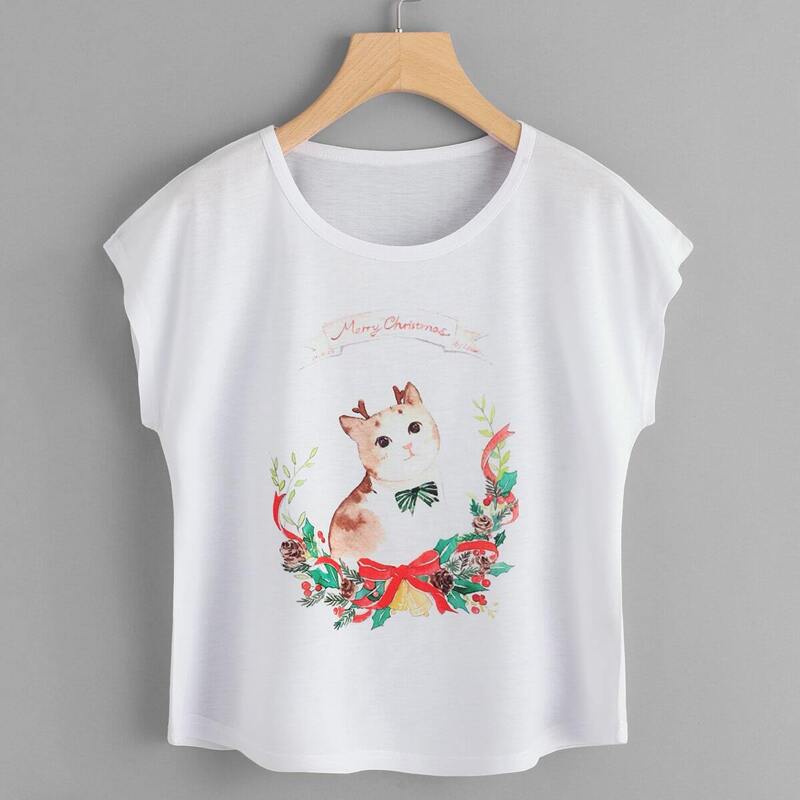 

Cat Print Tee, White
