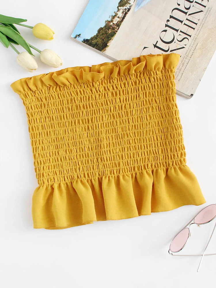 ruffle trim pleated tube top