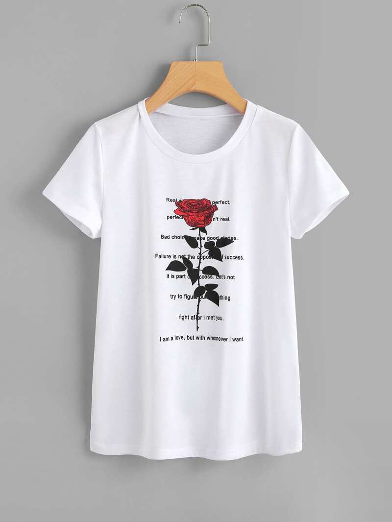 

Letter Print Floral Tee, White