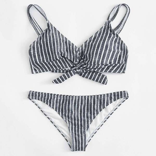 

Twist Front Striped Bikini Set
