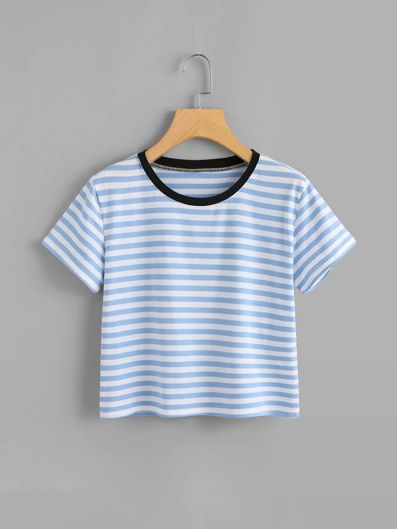 

Contrast Striped Crop Tee, Multicolor