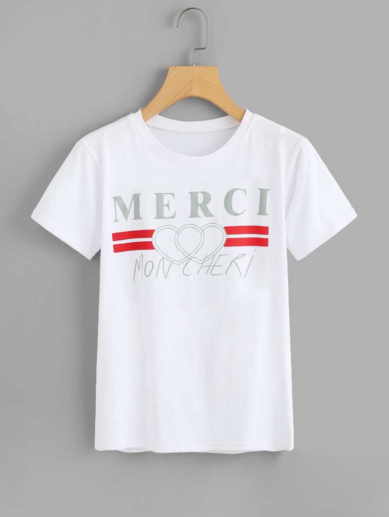 

Letter Print Striped Tee, White