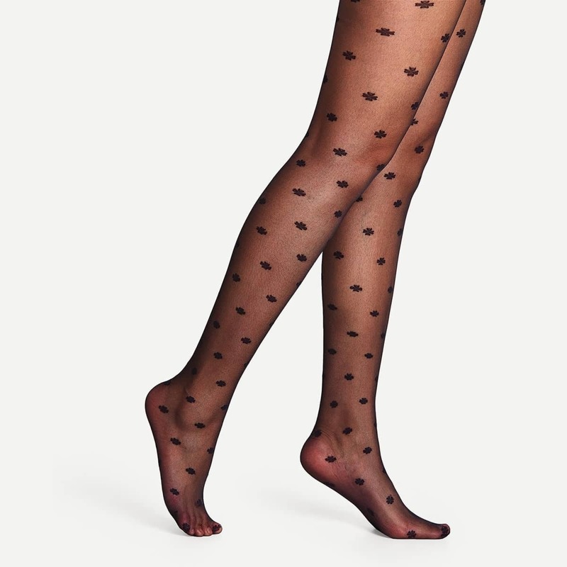 

Mini Flower Overlay Pantyhose Stockings, Black