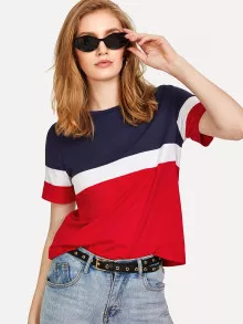 SHEIN EZwear Cut And Sew Tee - Multicolor - View 1
