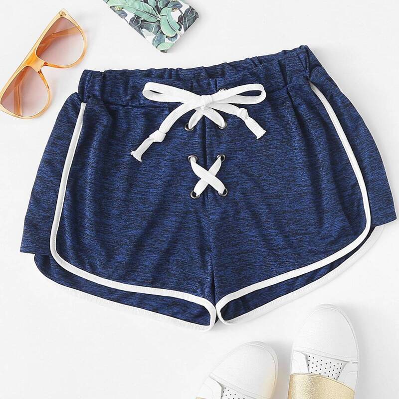 

Lace Up Ringer Shorts, Blue
