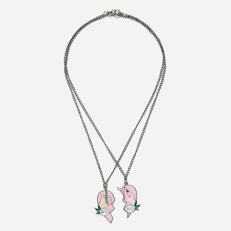 

Heart Pendant Chain Necklace 2Pcs, Silver multicolor