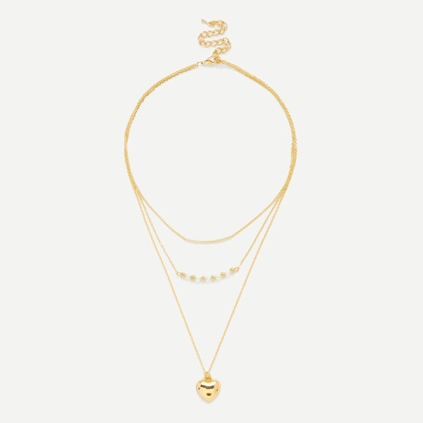 

Beaded & Heart Pendant Layered Chain Necklace, Gold
