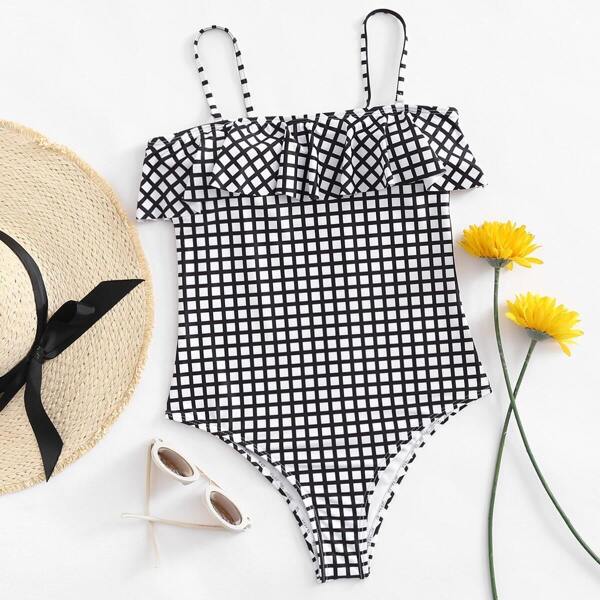 

Grid Flounce Swimsuit