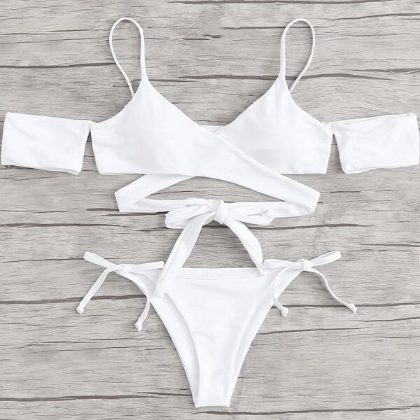 

Solid Criss Cross Top With Tie Side Bikini
