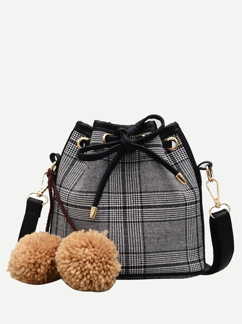 Pom Decor Drawstring Crossbody Bagfor Women Romwe Pom Decor Drawstring Crossbody Bag