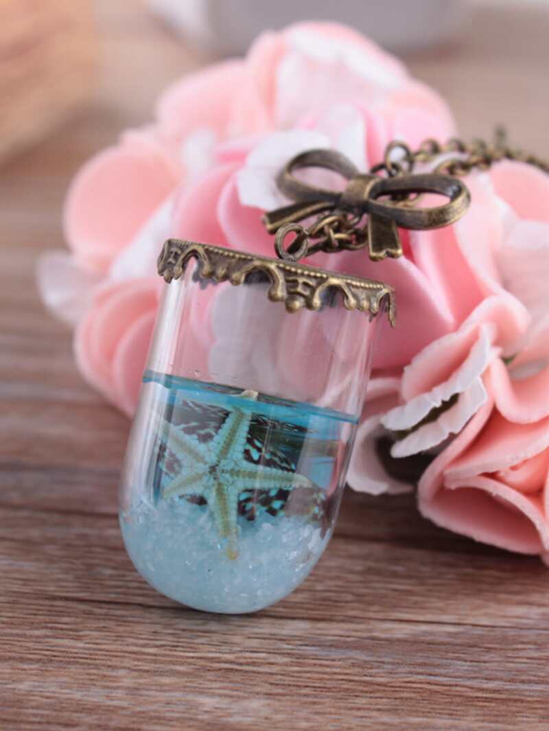 

Glass Bottle Pendant Chain Necklace, Blue