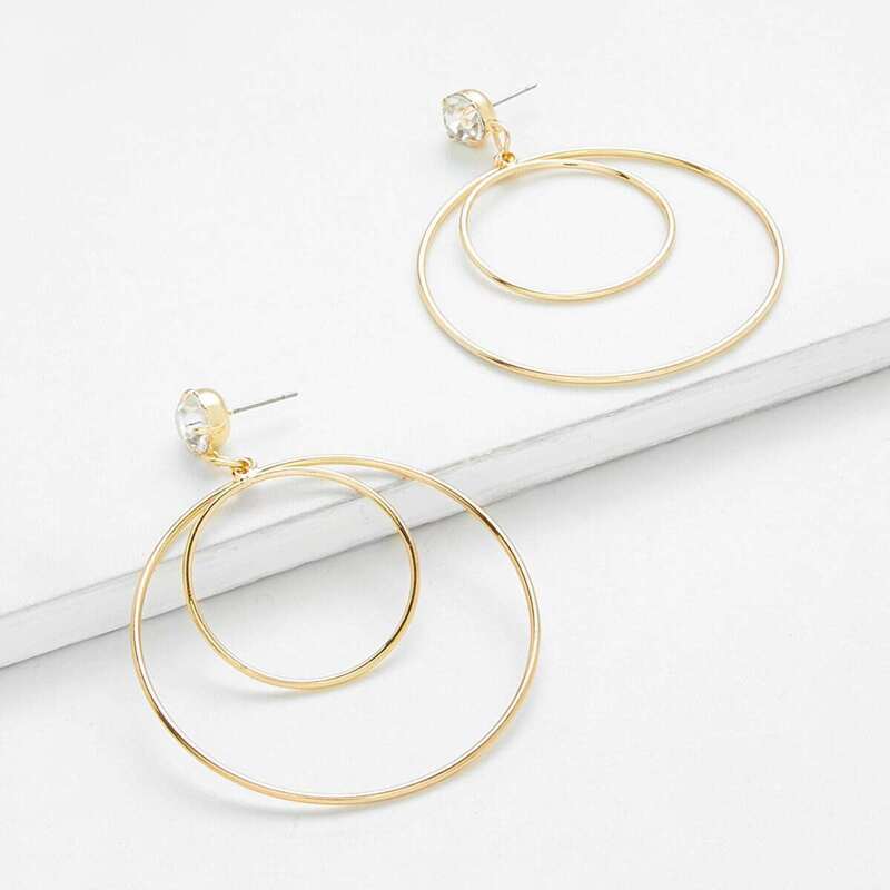 

Double Ring Hoop Earrings 1pair, Gold
