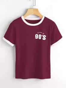 T-shirt met kleine print - Bordeaux - Bekijken 1