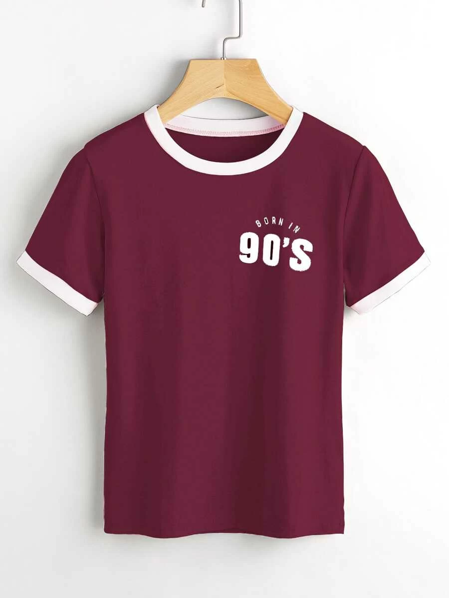 T-shirt met kleine print - Bordeaux - Bekijken 1