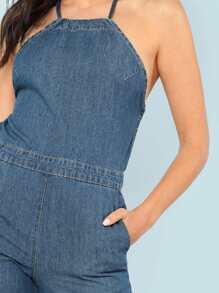 denim halter neck jumpsuit