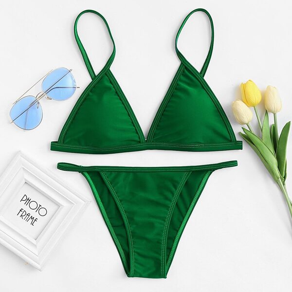 

Stitch Trim Triangle Top With String Bikini Set