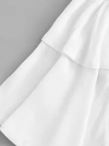 Off Shoulder Fluted Sleeve Top - White - View 4