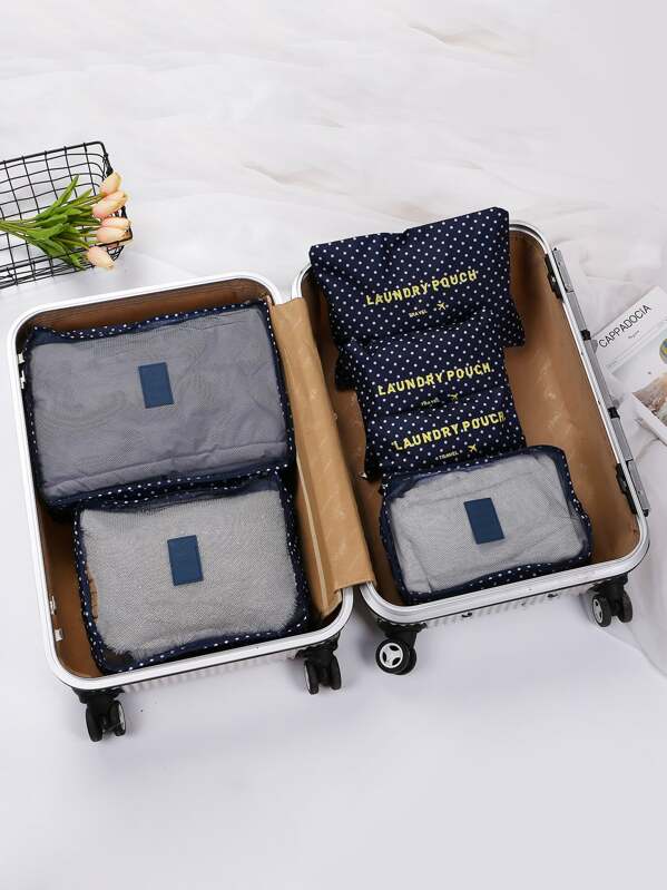 

6 Pcs Travel Bags Set Dot Print Storage Bag, Multicolor