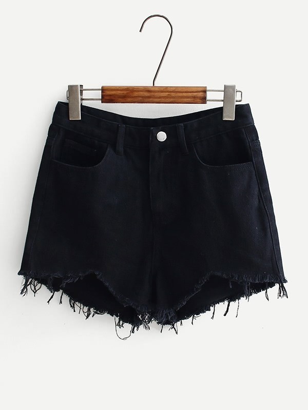 

Frayed Hem Denim Shorts, Black