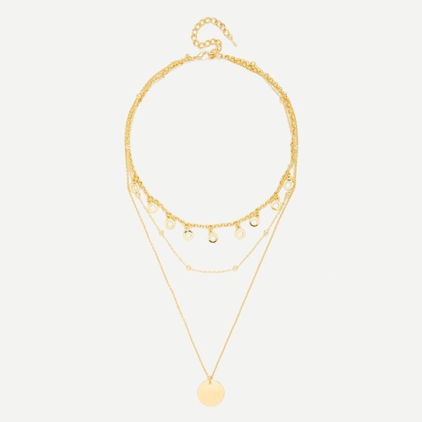 

Round Pendant Link Necklace With Ring Charm, Gold