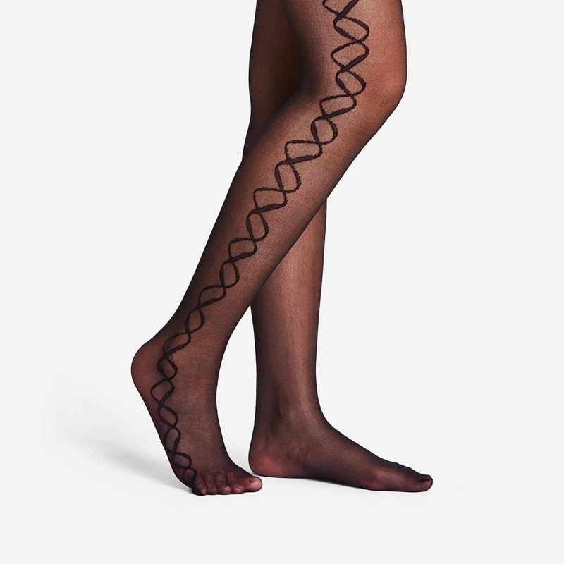 

Irregular Pattern Side Pantyhose Stockings, Black