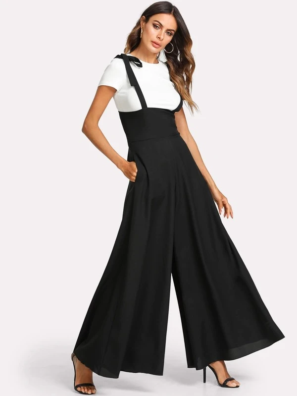 self tie strap wide leg jumpsuit