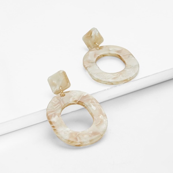 

Geometric Design Stone Earrings 1pair, Beige