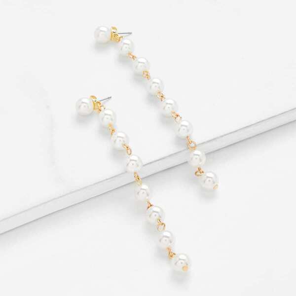 

Faux Pearl Design Long Drop Earrings 1pair, White