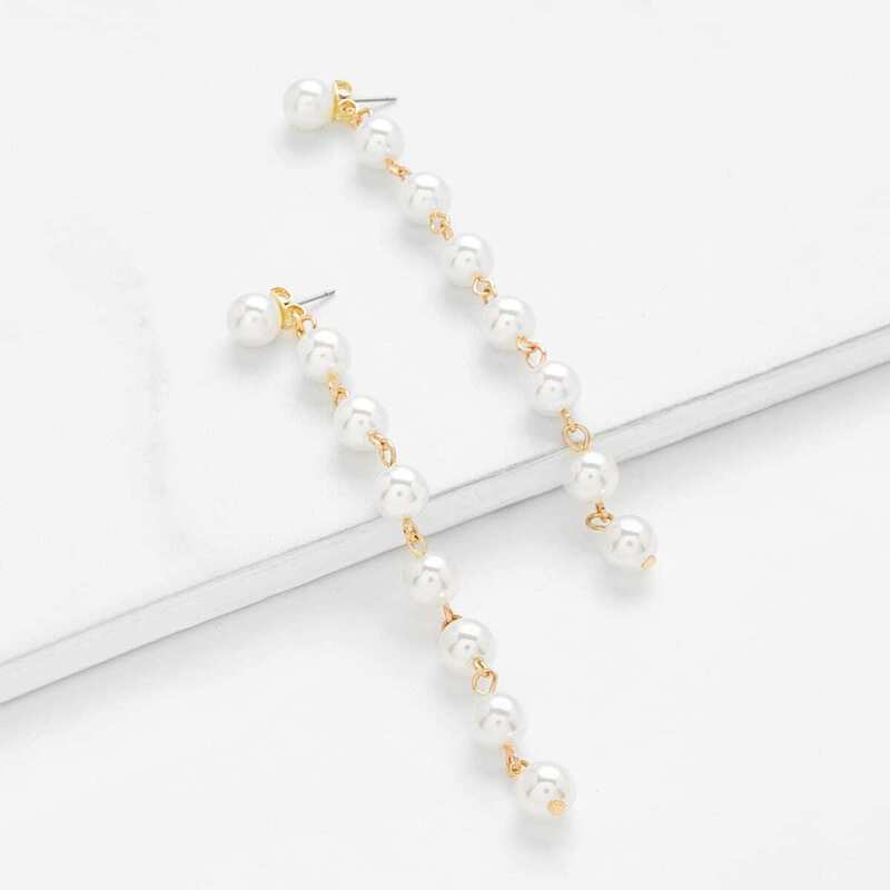 

Faux Pearl Design Long Drop Earrings 1pair, White
