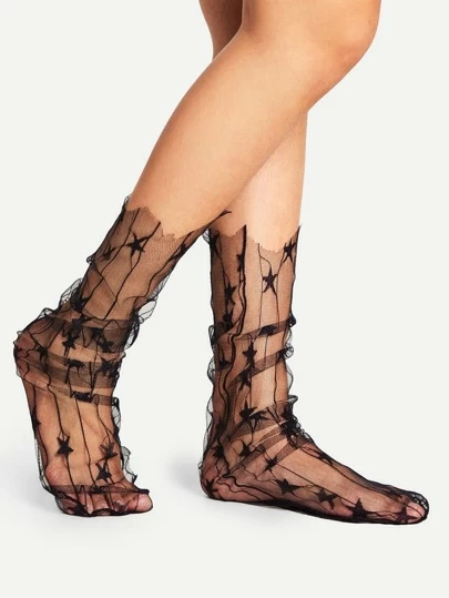 1双女士星形图案网眼宽松袜