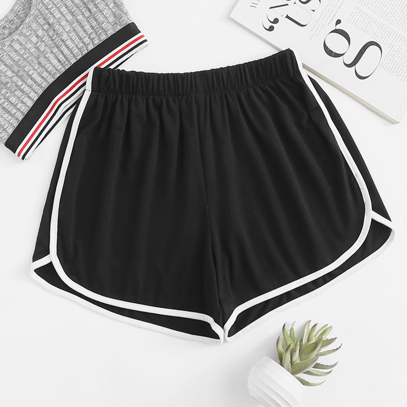 

Elastic Waist Ringer Shorts, Black