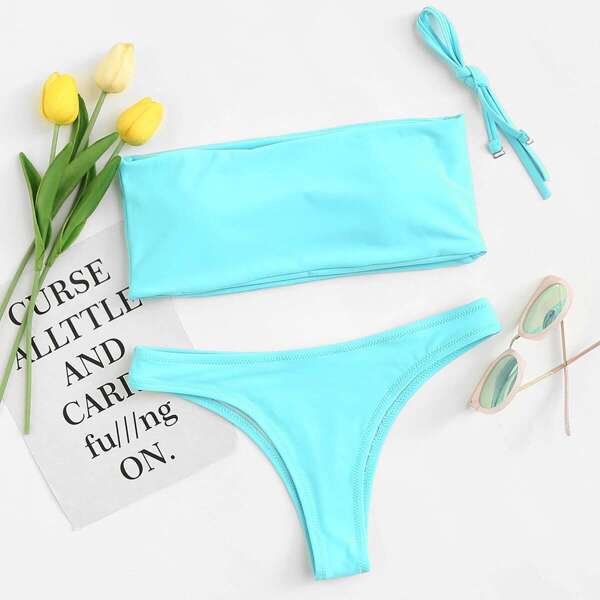 

Detachable Straps Bandeau Top Bikini Set