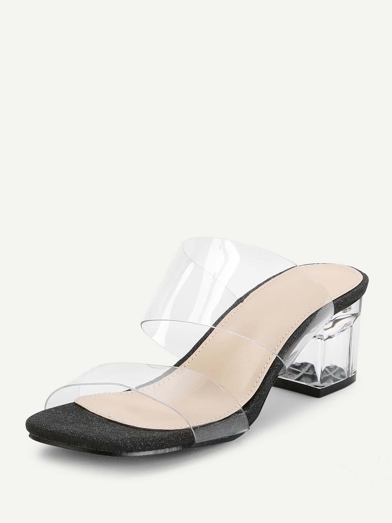chunky heeled clear mule sandals