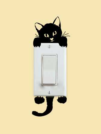Black Lovely Cat Light Switch Sticker For DIY Home Decoration Cartoon Animal Wall Phone Decal PVC Mural Art,Stickers,Wall Decal, Vinyl Decal For Home Decorations,Spring Decoration Items Refresh Your Home,Rama Decoration Stickers Gifts Birthday Graduation