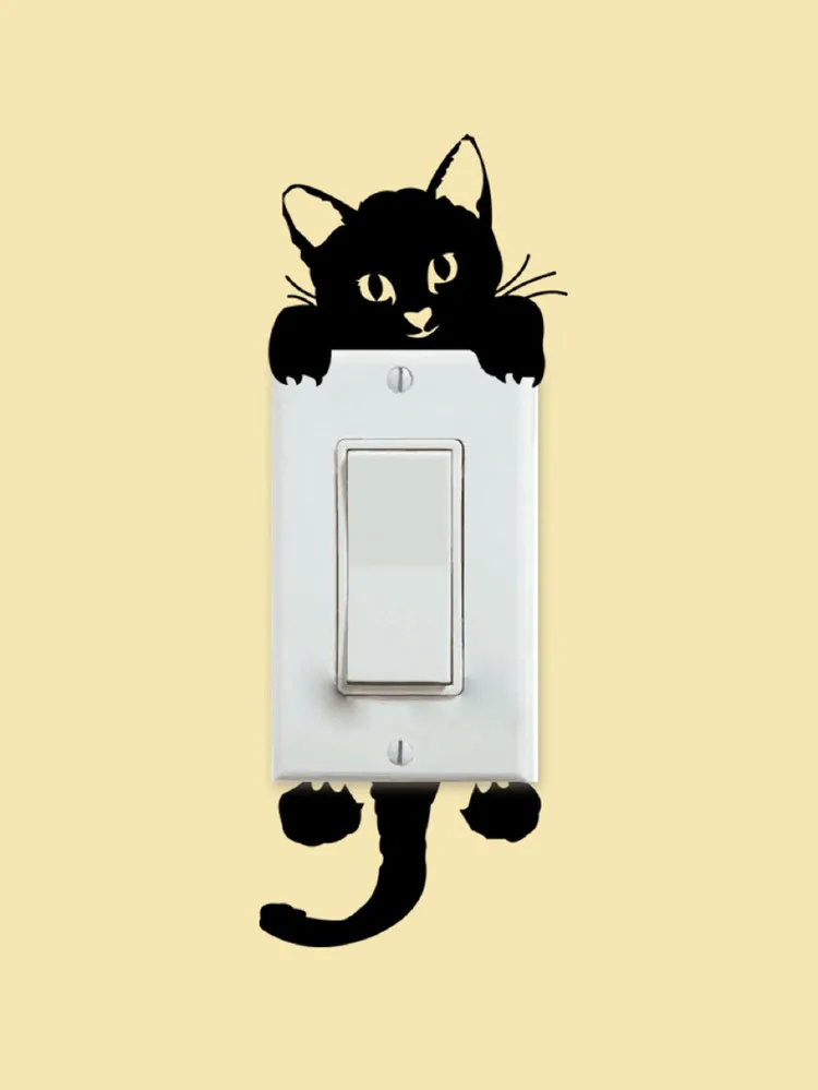 Black Lovely Cat Light Switch Sticker For DIY Home Decoration Cartoon Animal Wall Phone Decal PVC Mural Art,Stickers,Wall Decal, Vinyl Decal For Home Decorations,Spring Decoration Items Refresh Your Home,Rama Decoration Stickers Gifts Birthday Graduation