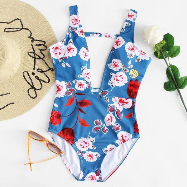 

Flower Print Low Back Swimsuit