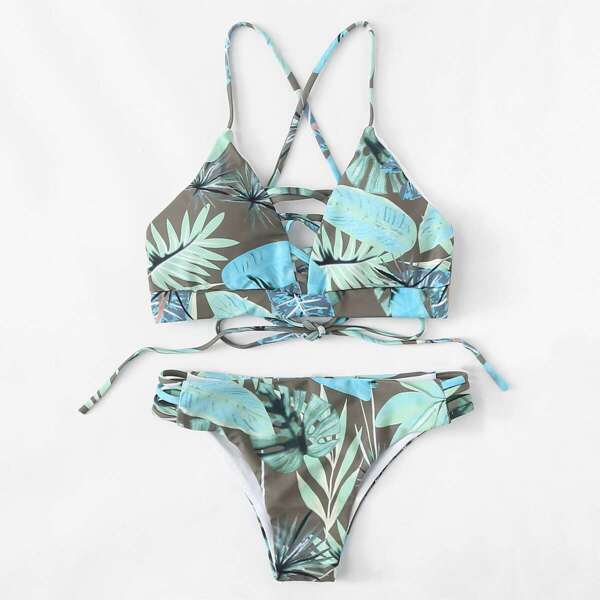 

Tropical Top With Ladder Cut Out Bikini Set