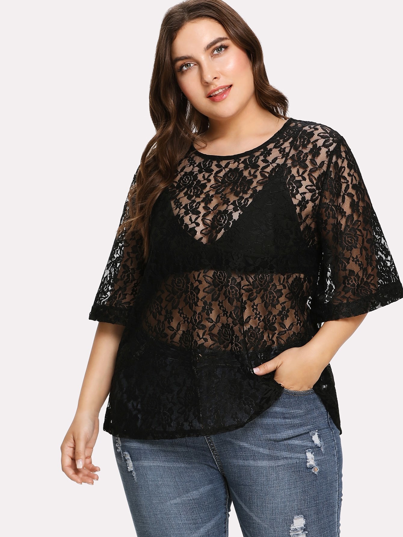 Blusa fiesta con abertura hombro tallas grandes Bellísima by Venca - Venca  - 013097