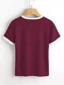 T-shirt met kleine print - Bordeaux - Bekijken 2