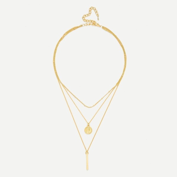 

Bar & Round Pendant Link Layered Necklace, Gold